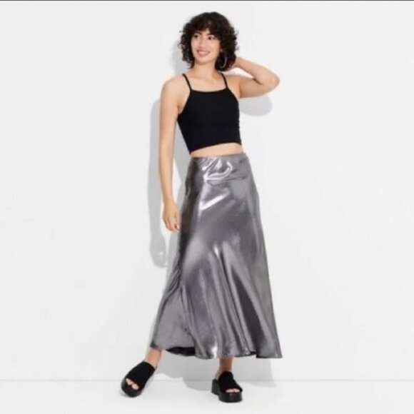 Women's Metallic Trumpet Maxi Skirt - Wild Fable Silver XS - Picture 4 of 4